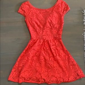 Coral Cap Sleeve Lace Dress